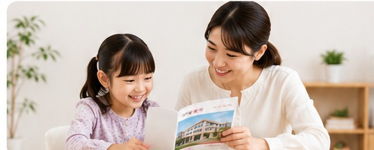 親子で志望校について学ぶ様子