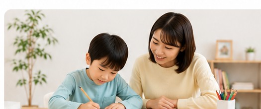 自宅で親子で学習する様子